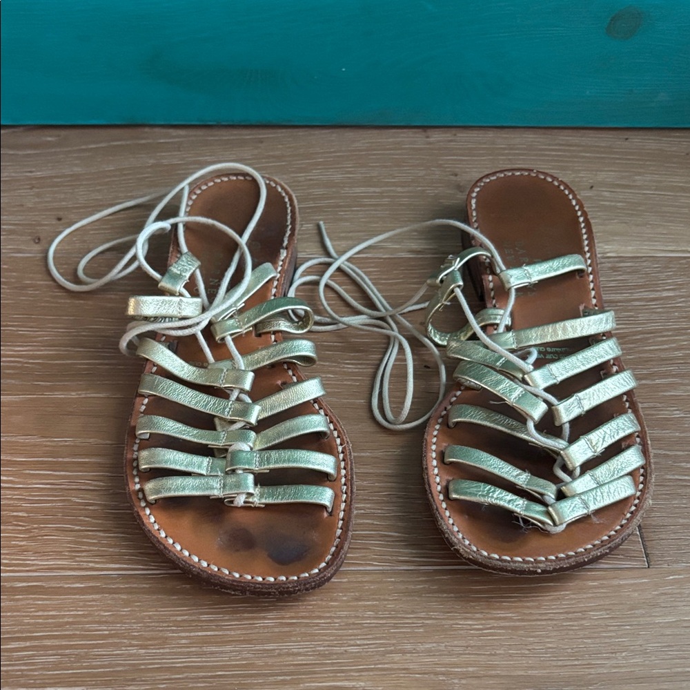 Barneys New York Gold and Tan Strappy Sandals